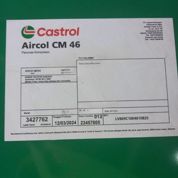 Castrol Aircol CM 46, Air Compressor Lubricants, Drum/209 Lt